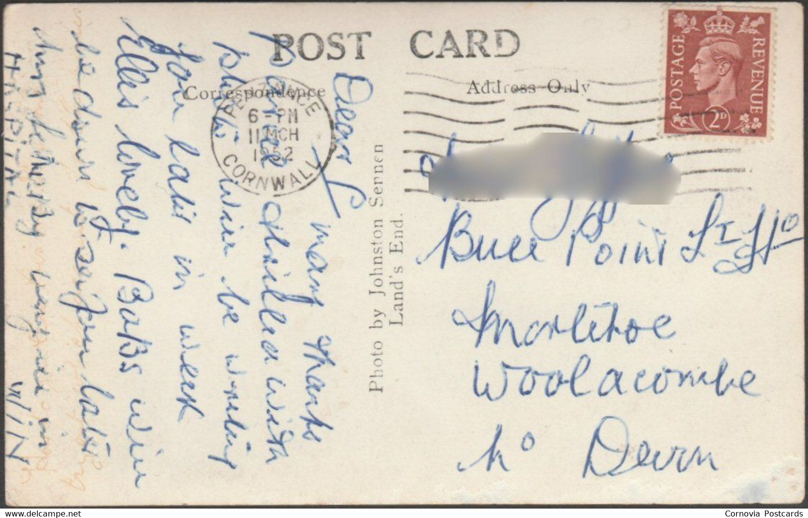 Greetings From Land's End, Cornwall, 1952 - Johnston RP Postcard - Land's End