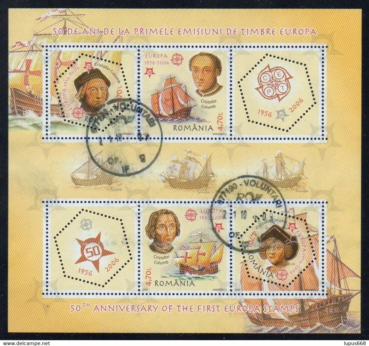 Rumänien 2005 MiNr. 5974/5977 A  (Block 360) O/ Used ;  50 Jahre Europamarken: Christoph Kolumbus, Porto!! - Oblitérés