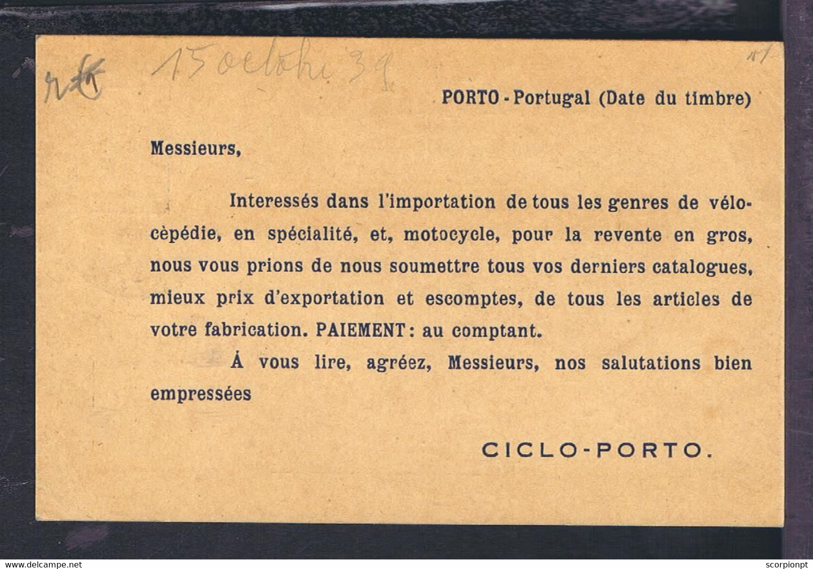 Sp8811 PORTUGAL Publicitary Postcard CICLO-PORTO Auto Moto Velo Mailed 1939 Chênée GIL VICENTE Theatre "Auto Do Vaqueiro - Théâtre