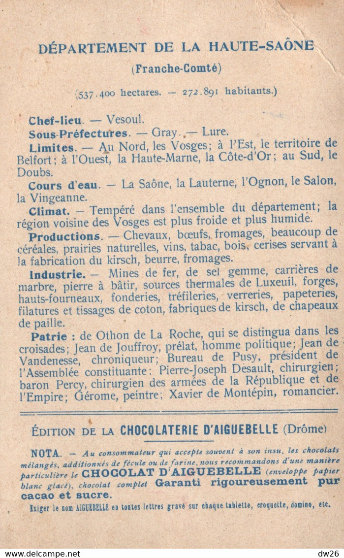 Chromo Chocolaterie D'Aiguebelle - Les Départements: La Haute-Saône - Vesoul, Gray, Luxeuil (en Médaillon) - Aiguebelle