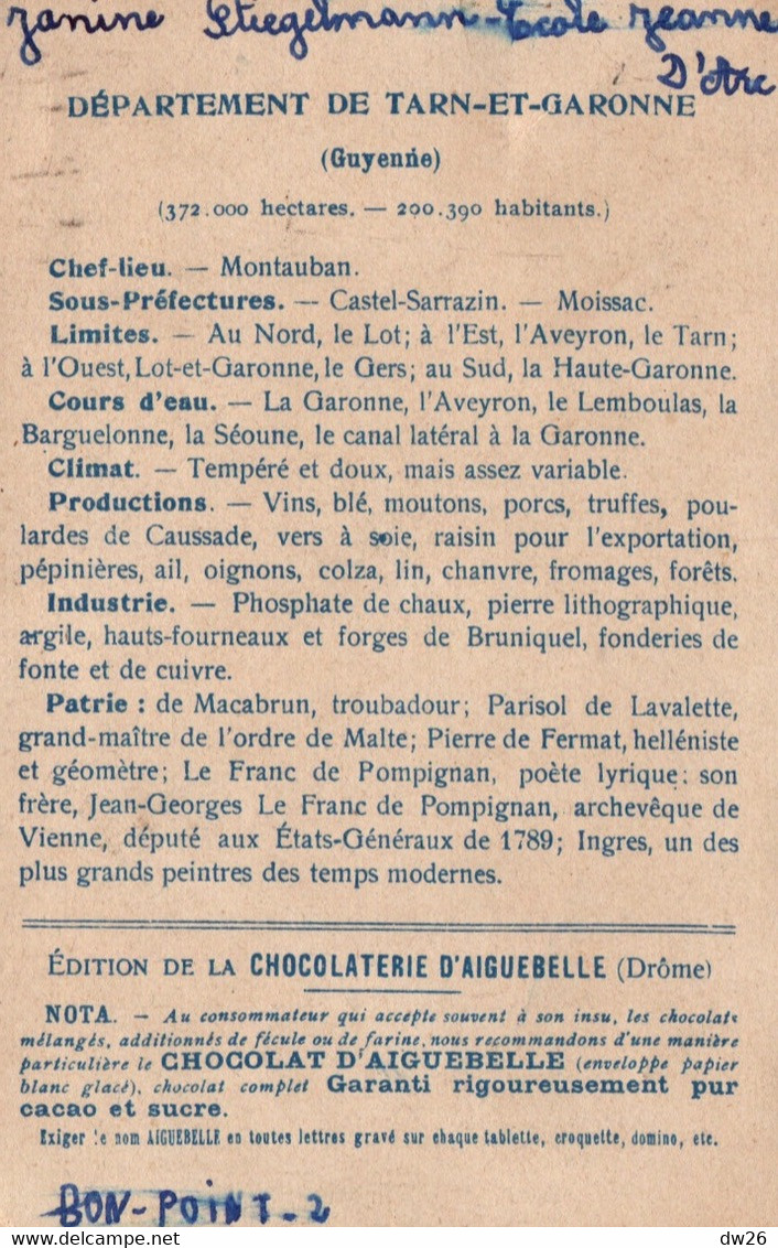 Chromo Chocolaterie D'Aiguebelle - Les Départements: Le Tarn & Garonne - Montauban, Moissac (en Médaillon) - Aiguebelle