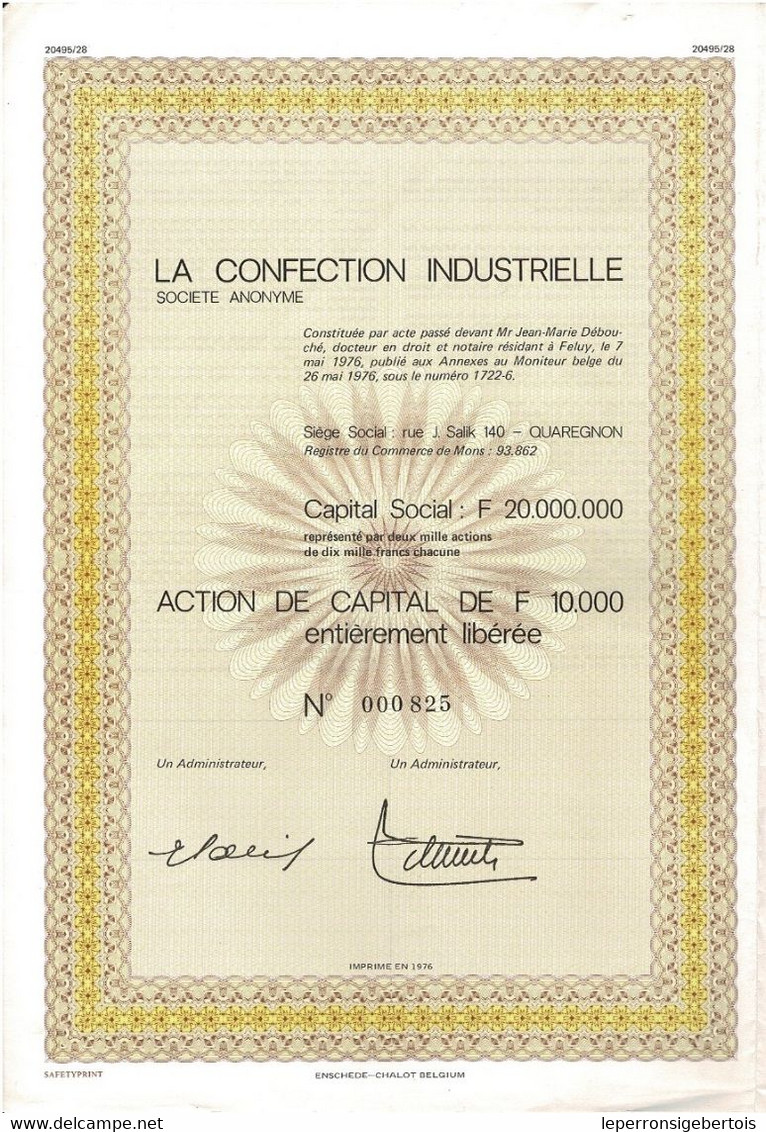 Titre De 1976 - La Confection Industrielle - Société Anonyme - - Textiel