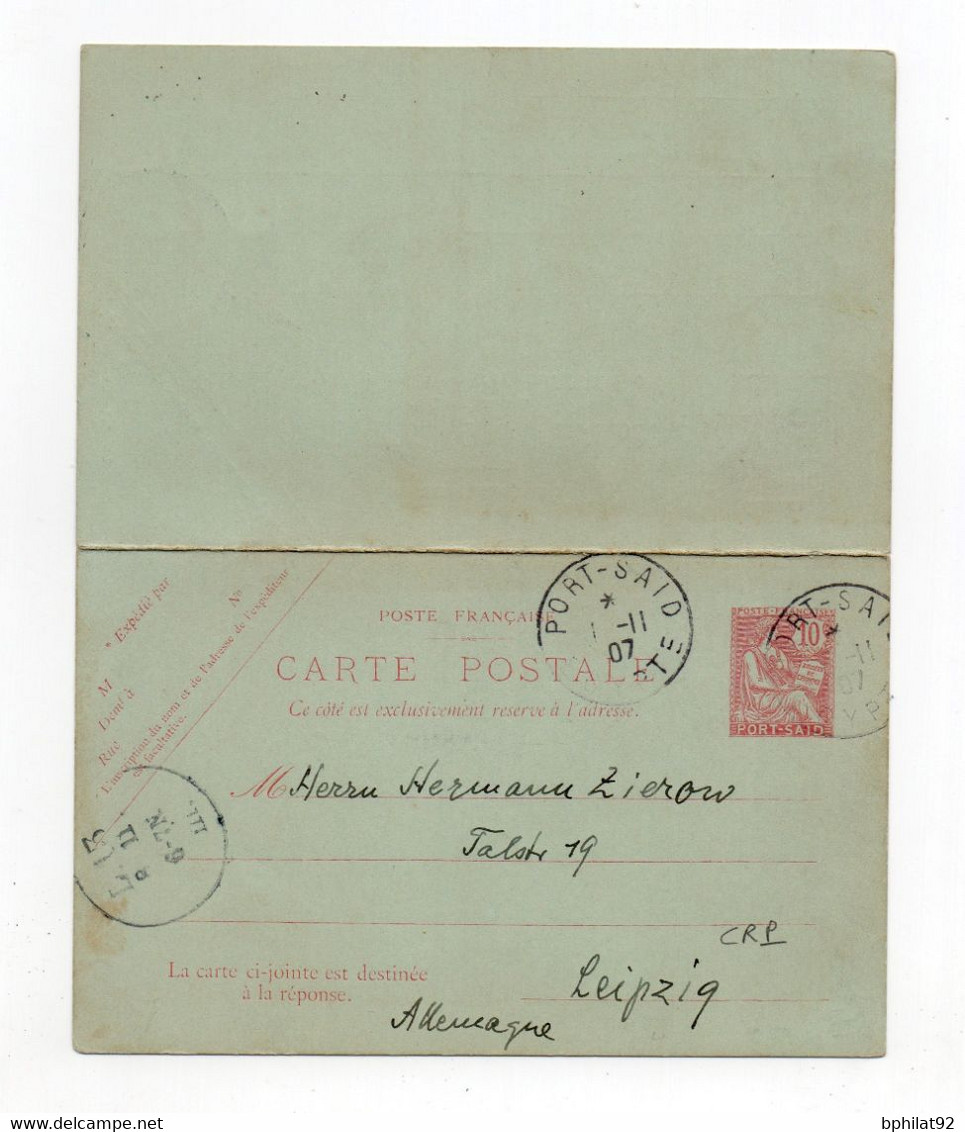 !!! PORT SAID, ENTIER POSTAL MOUCHON AVEC CARTE REPONSE DE 1907 POUR L'ALLEMAGNE - Covers & Documents