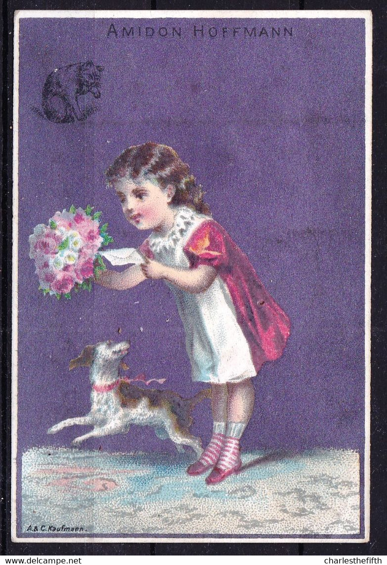 RARE ! CHROMO CALENDRIER 1884 - CALENDAR - YOUNG GIRL WITH DOG - LETTER - CHIEN - Altri & Non Classificati