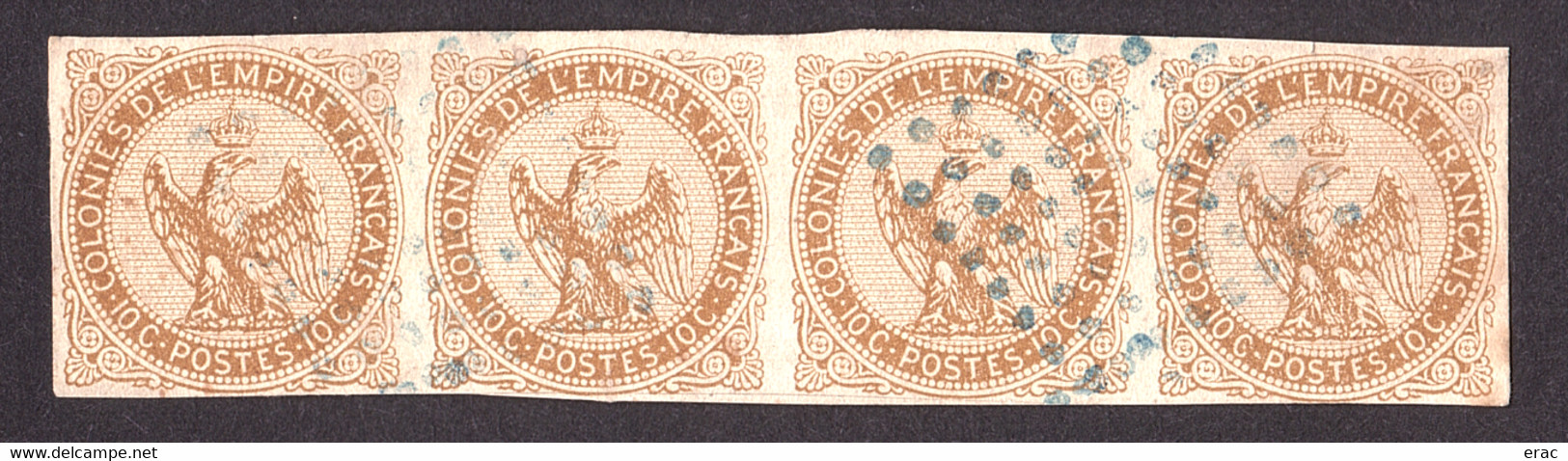 France Colonies - Type Aigle Impérial Bande De 4 Du N° 3 - Oblitération Losange De Points Ronds Bleus - Keizerarend