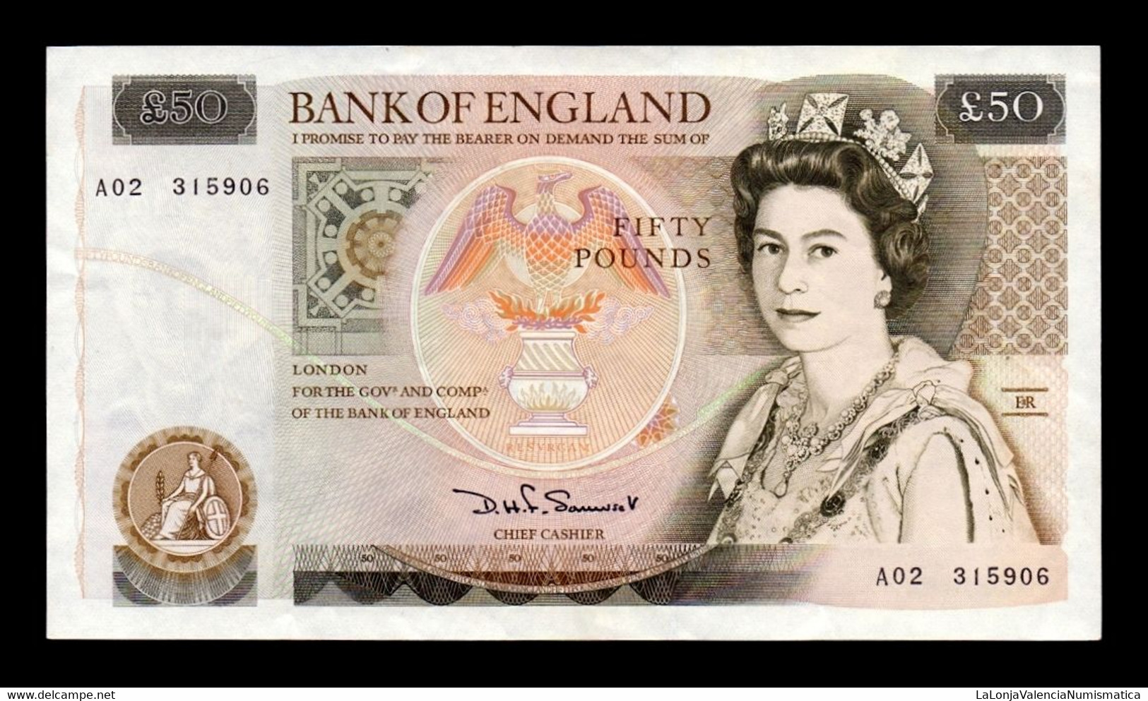 Gran Bretaña Great Britain 50 Pounds Elizabeth II 1981-1993 Pick 381a SC- AUNC - 50 Pond