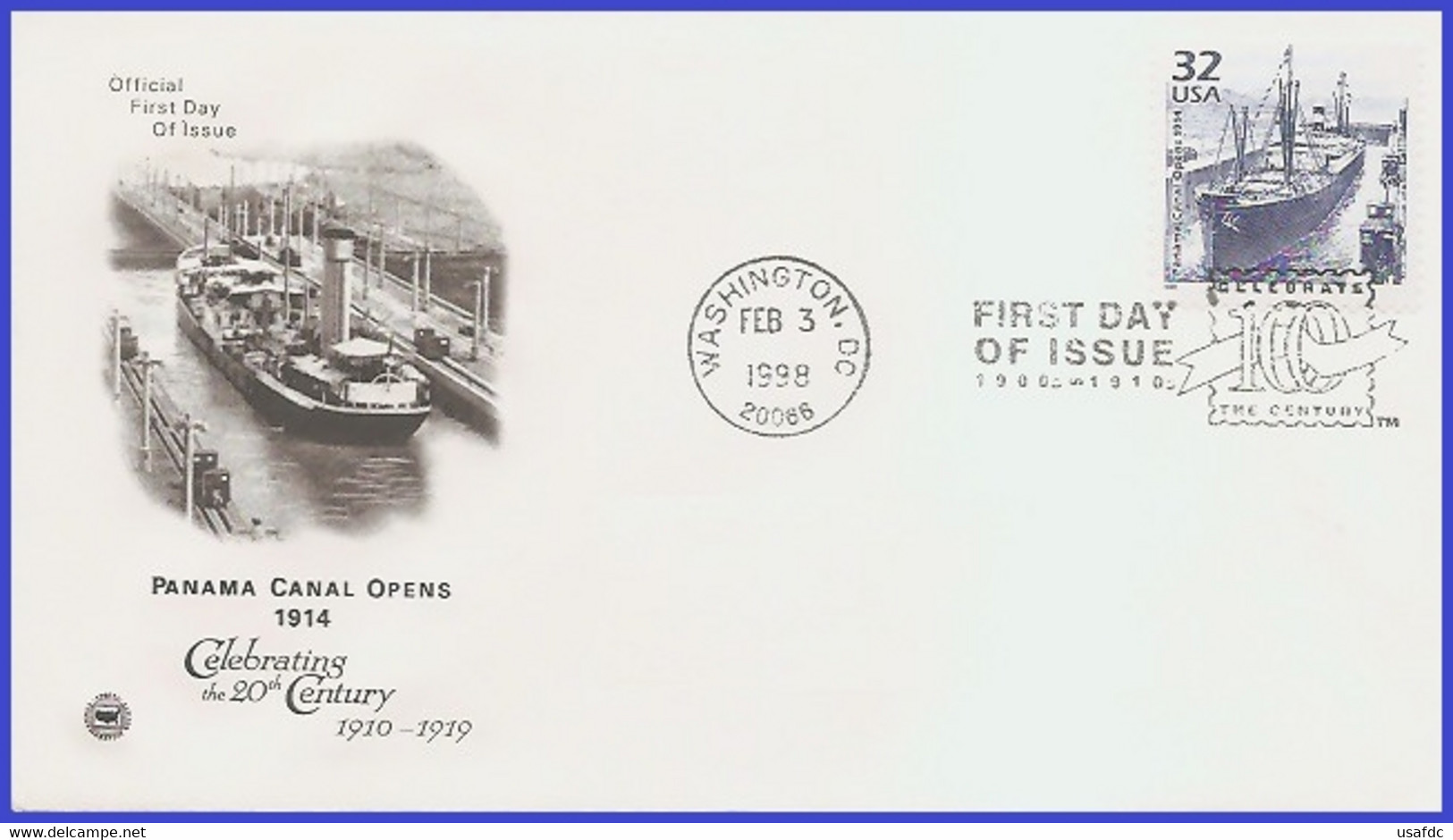 #3183f U/A PCS ARTCRAFT FDC   1910 Panama Canal Opens - 1991-2000