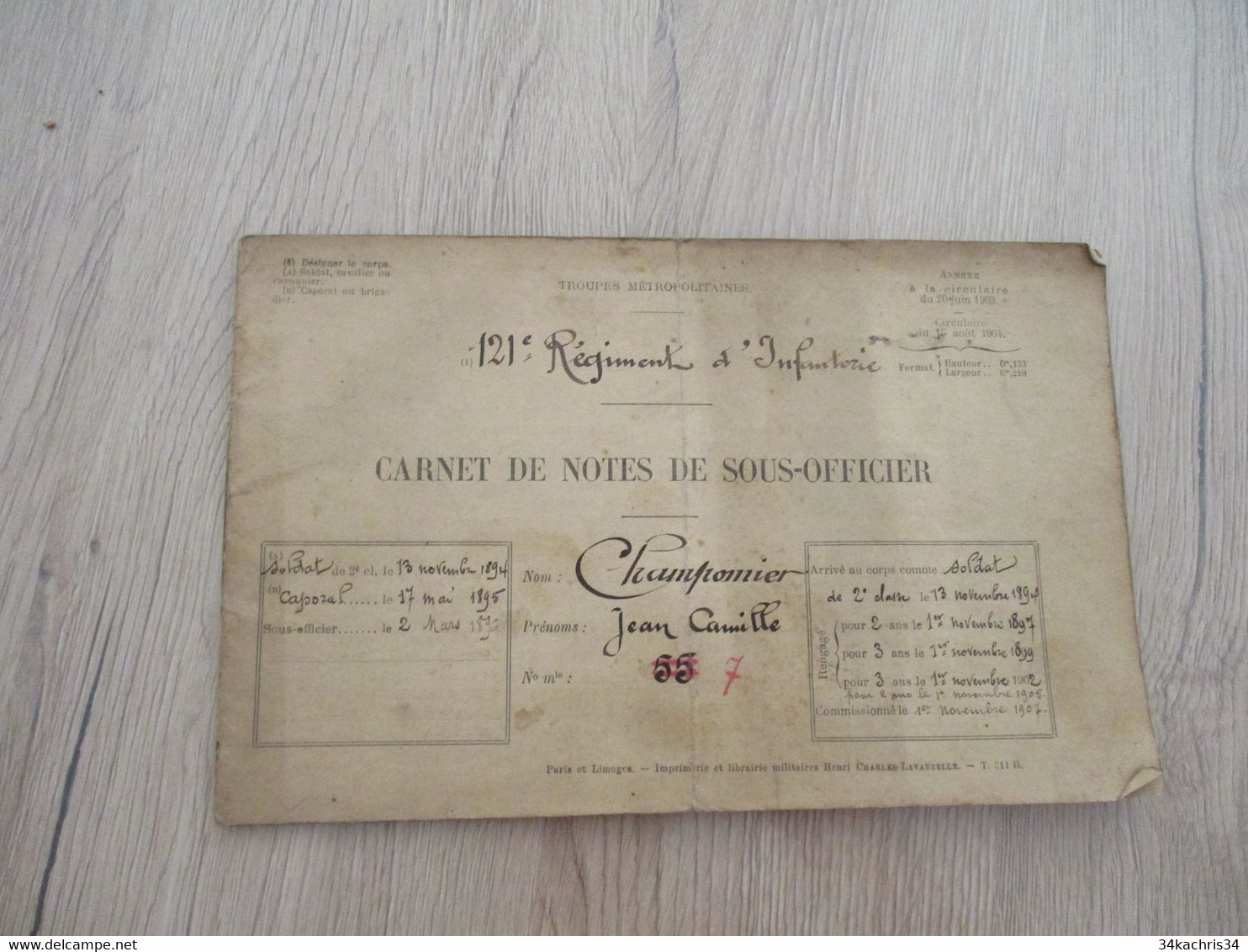 Rare 121 ème Régiment Infanterie Avec Photo Champonnier Carnet De Notes 12 P Manuscrites De Commentaires Su Officier.... - Documents