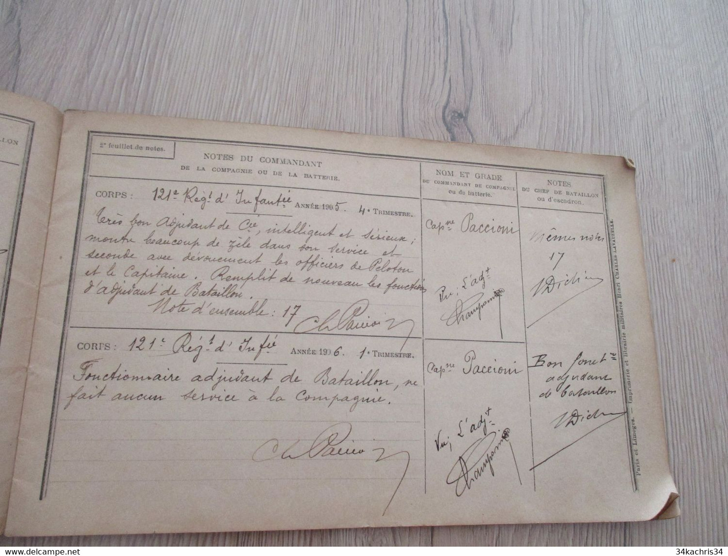 Rare 121 ème régiment Infanterie avec photo Champonnier carnet de notes 12 p manuscrites de commentaires su officier....