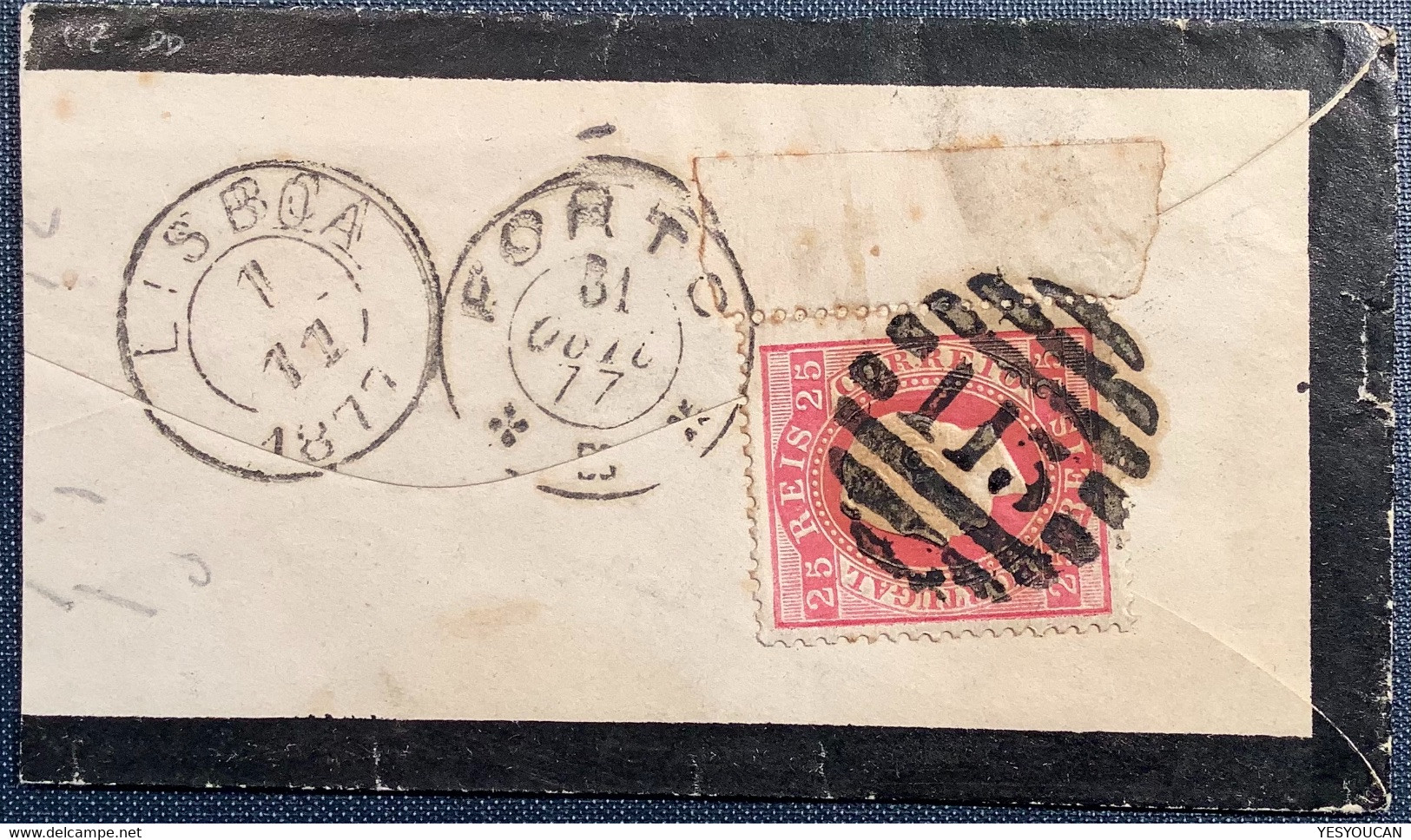 1870 25r Rose SUPERB & RARE WITH SHEET MARGIN 1877 PORTO Cover Scott 41 King Luiz I (Portugal Lettre - Briefe U. Dokumente