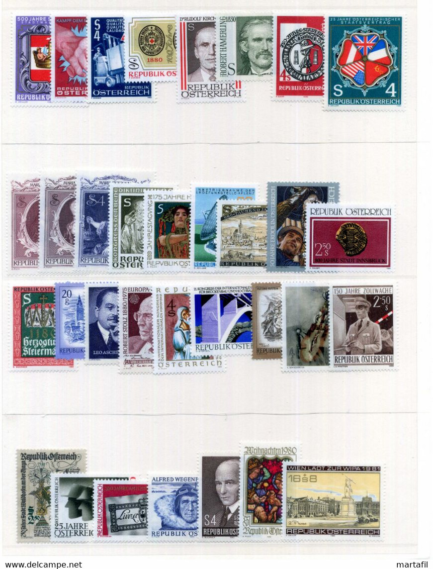 1980 AUSTRIA Österreich ANNATA COMPLETA MNH ** - Ganze Jahrgänge