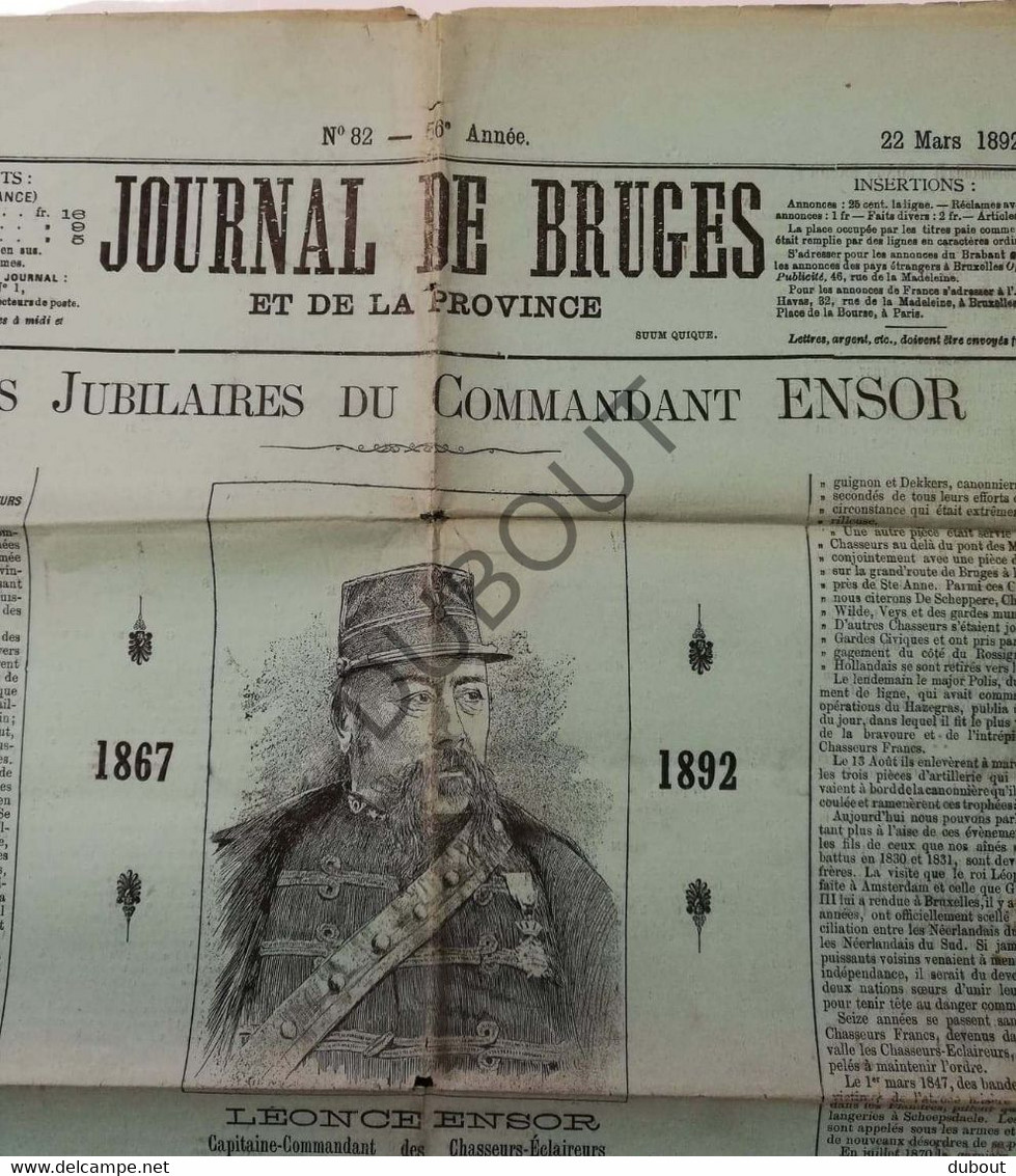 Brugge - Journal De Bruges - 1892 - Fêtes Jubilaires Du Commandant Ensor  (V556) - Allgemeine Literatur