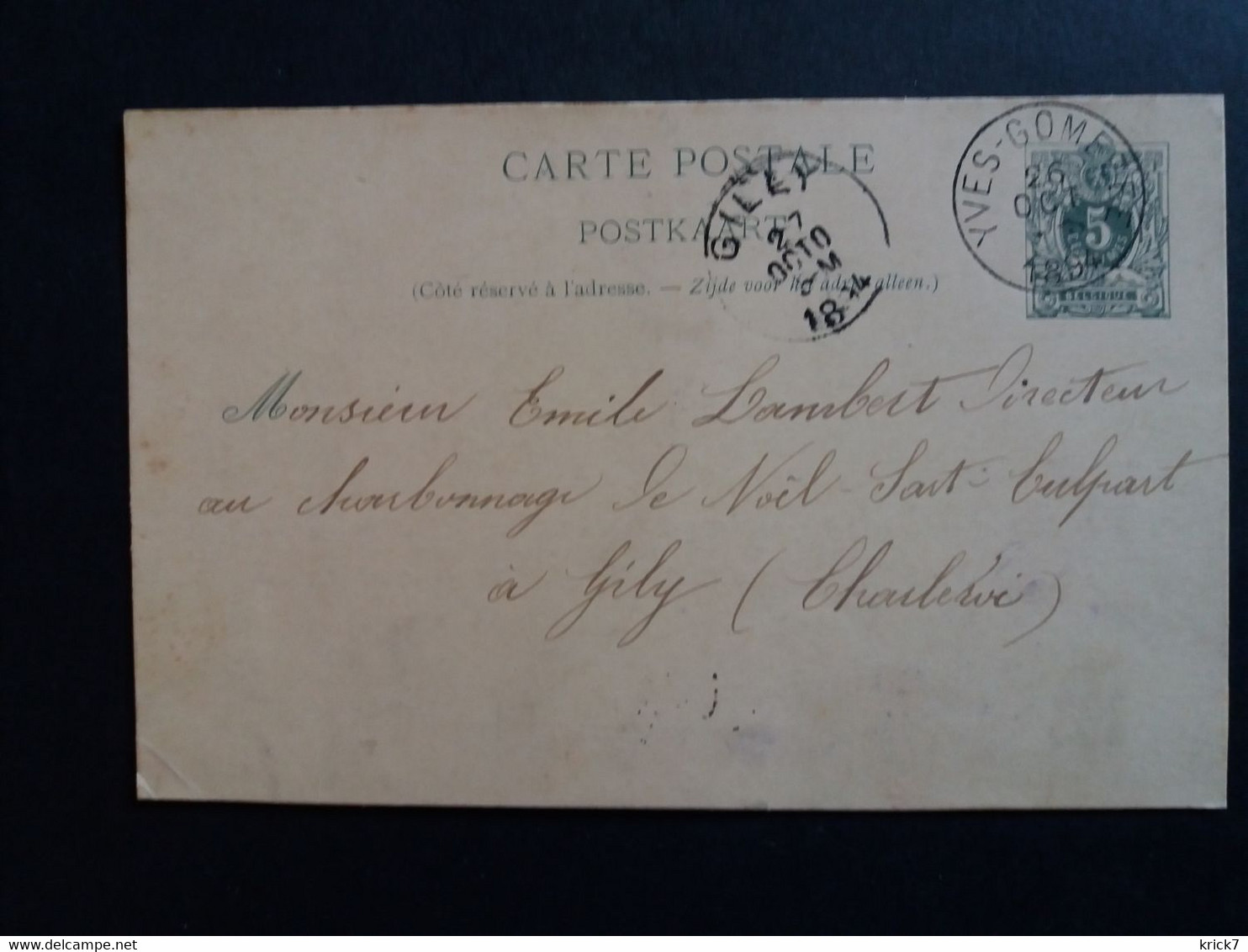 Belgique  Oblitération Yves Gomezee Sur EP N°19 - Briefkaarten 1871-1909