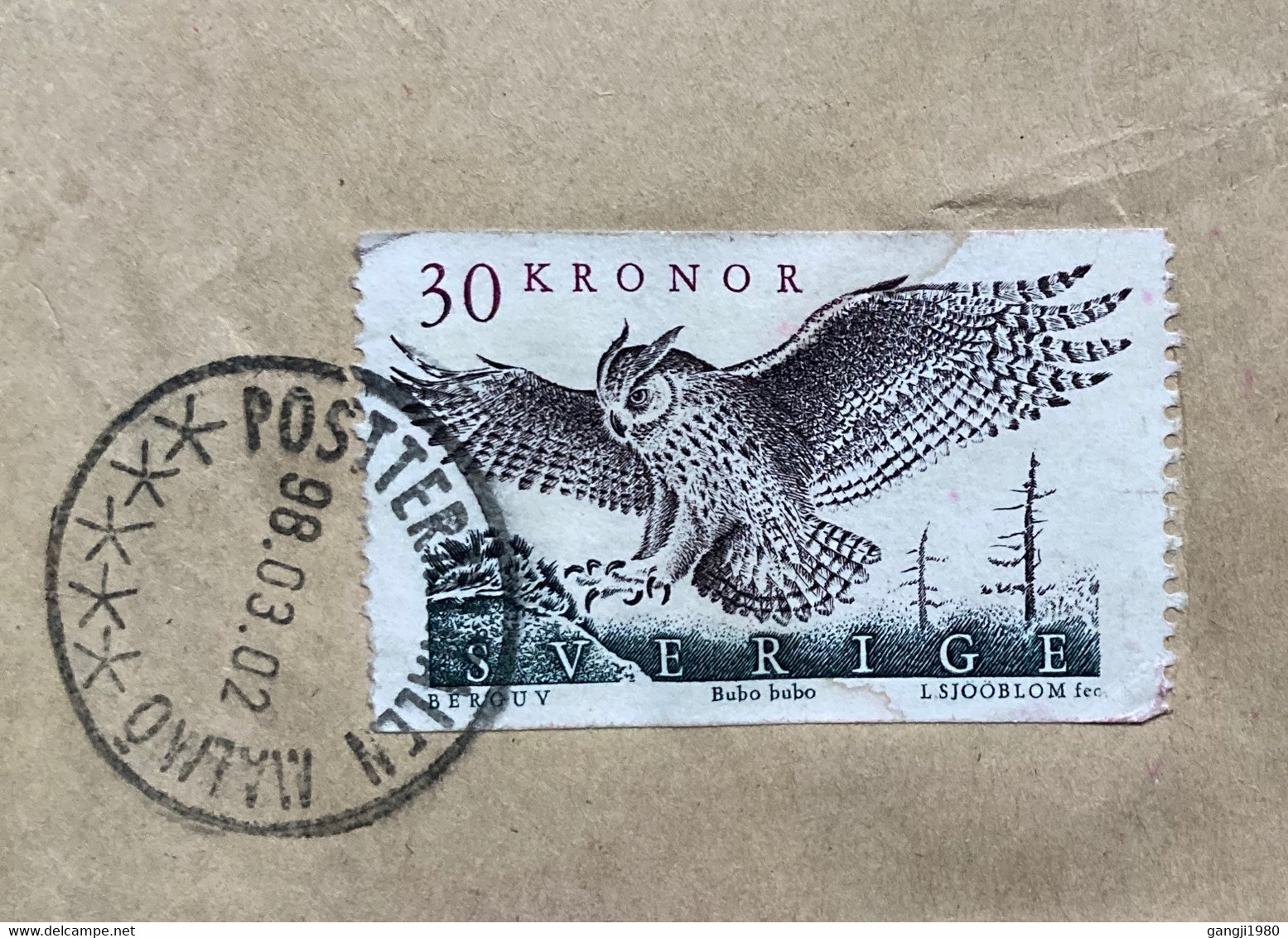 SWEDEN 1998, EAGLE BIRD 30kr RATE!! ECONOMIC VIGNETTE LABEL USED COVER TO INDIA,MALMO CITY - Cartas & Documentos