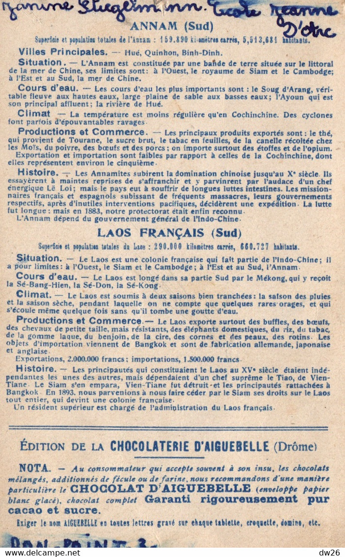 Chromo Chocolaterie D'Aiguebelle - Les Colonies Françaises: Annam & Laos Sud (Indochine) - Aiguebelle
