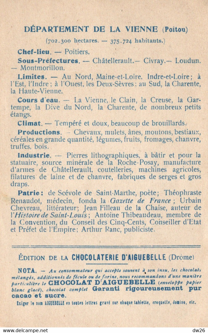 Chromo Chocolaterie D'Aiguebelle - Les Départements: La Vienne, Poitiers, Chatellereault - Aiguebelle