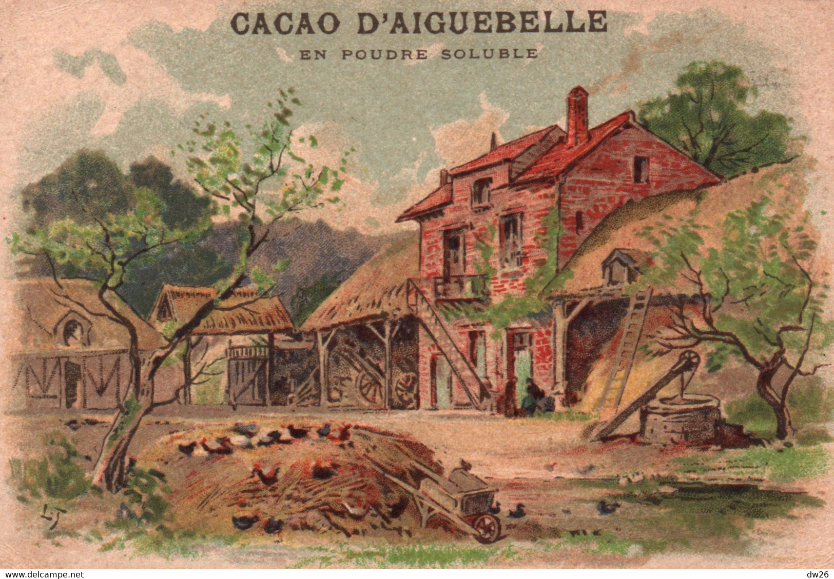 Chromo Cacao D'Aiguebelle En Poudre - Lithographie: Intérieur De Ferme - Aiguebelle