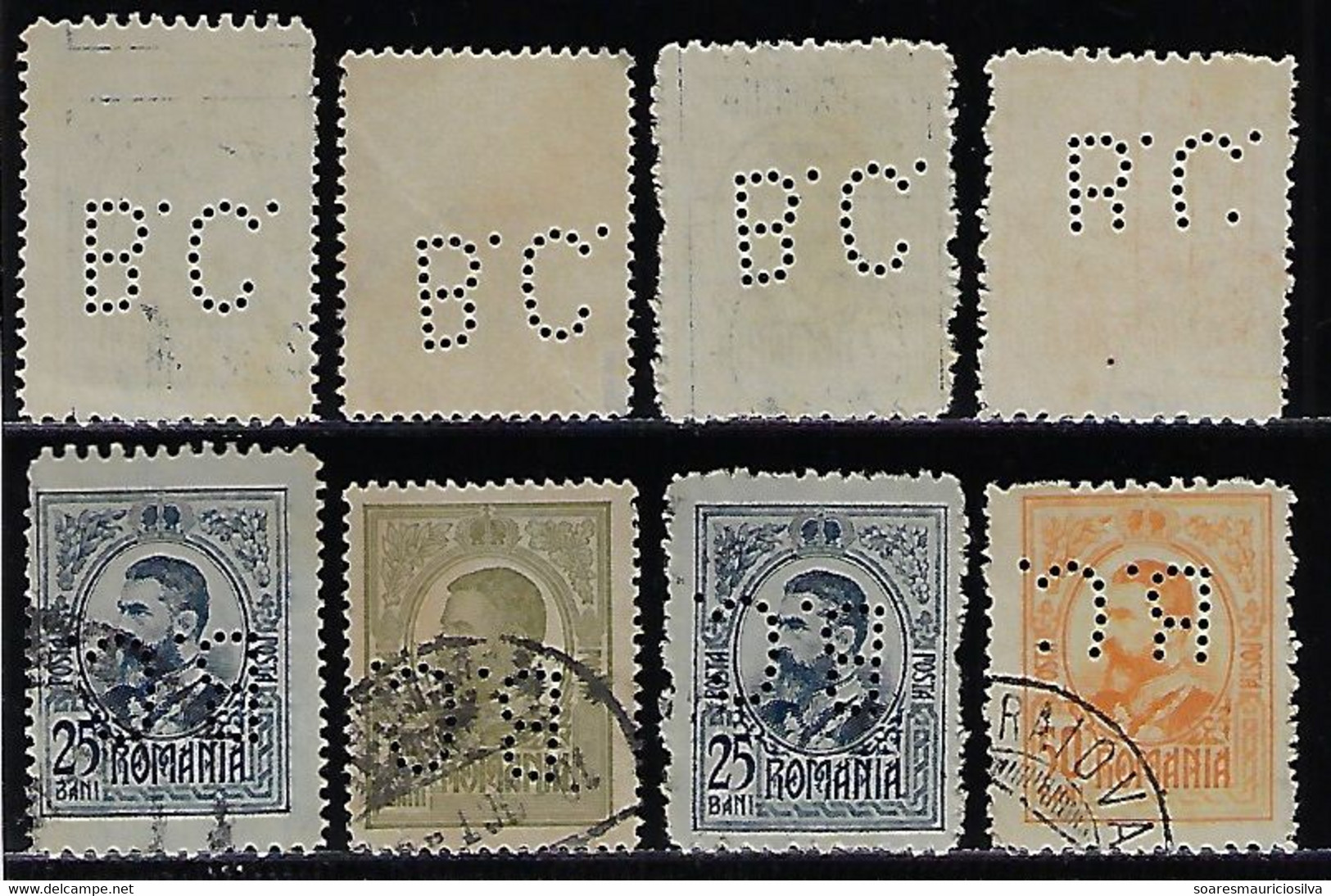 Romania 4 Stamp With Perfin B.C. By Banca Comertului Commercial Bank From Craiova Lochung Perfore - Other & Unclassified