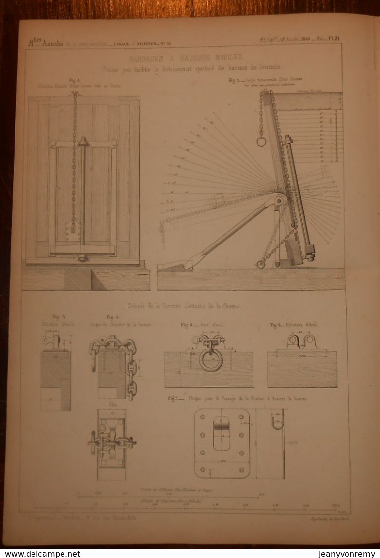 Plan De Barrages à Hausses Mobiles.1866. - Travaux Publics