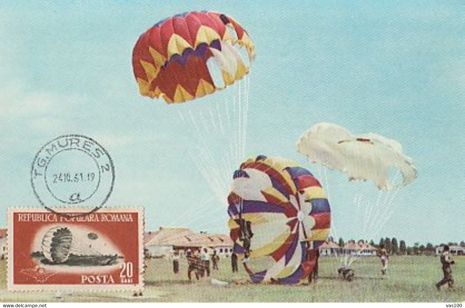 SPORTS, PARACHUTTING, CM, MAXICARD, CARTES MAXIMUM, 1961, ROMANIA - Parachutting