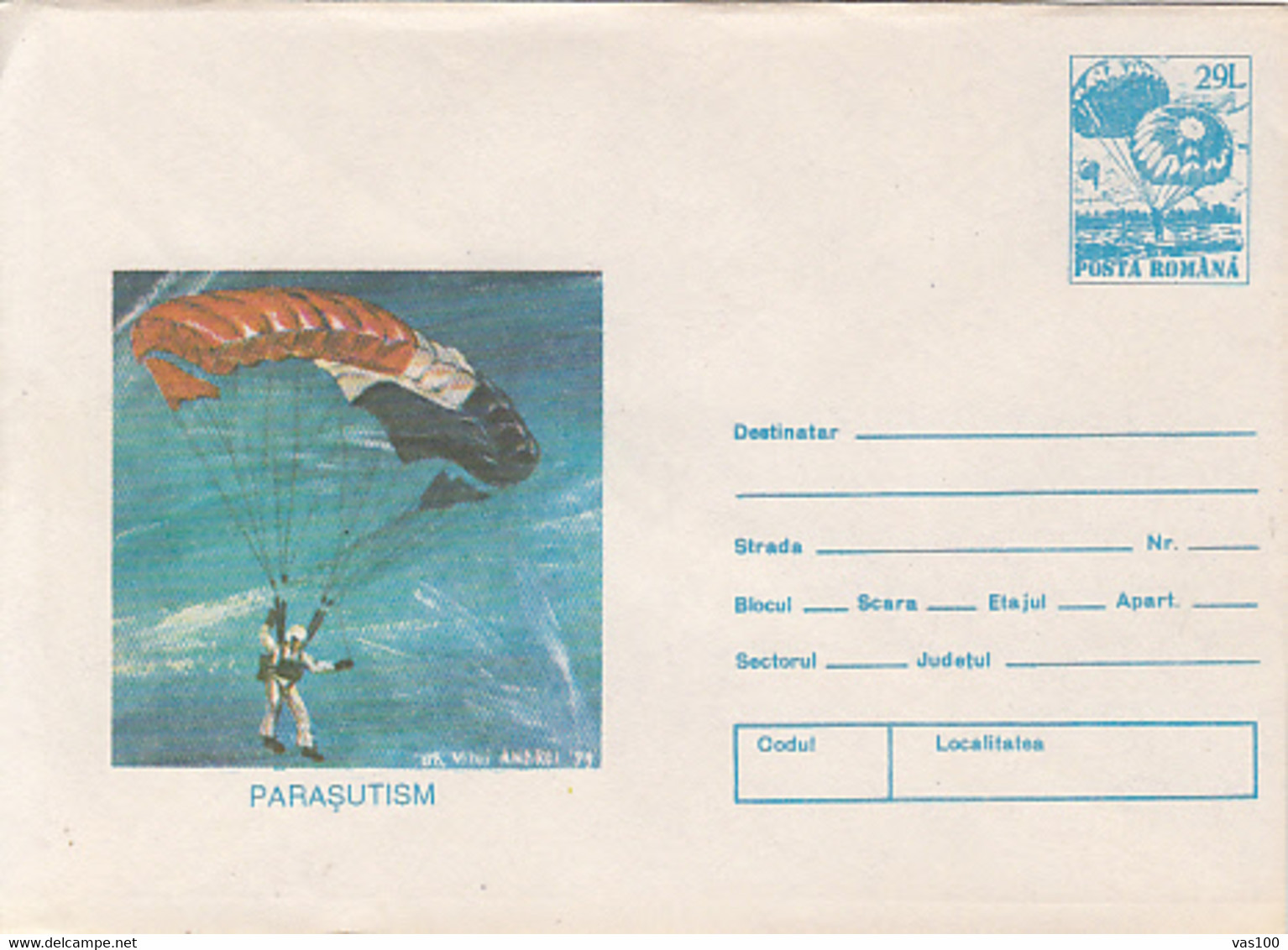SPORTS, PARACHUTTING, COVER STATIONERY, ENTIER POSTAL, 1993, ROMANIA - Parachutisme