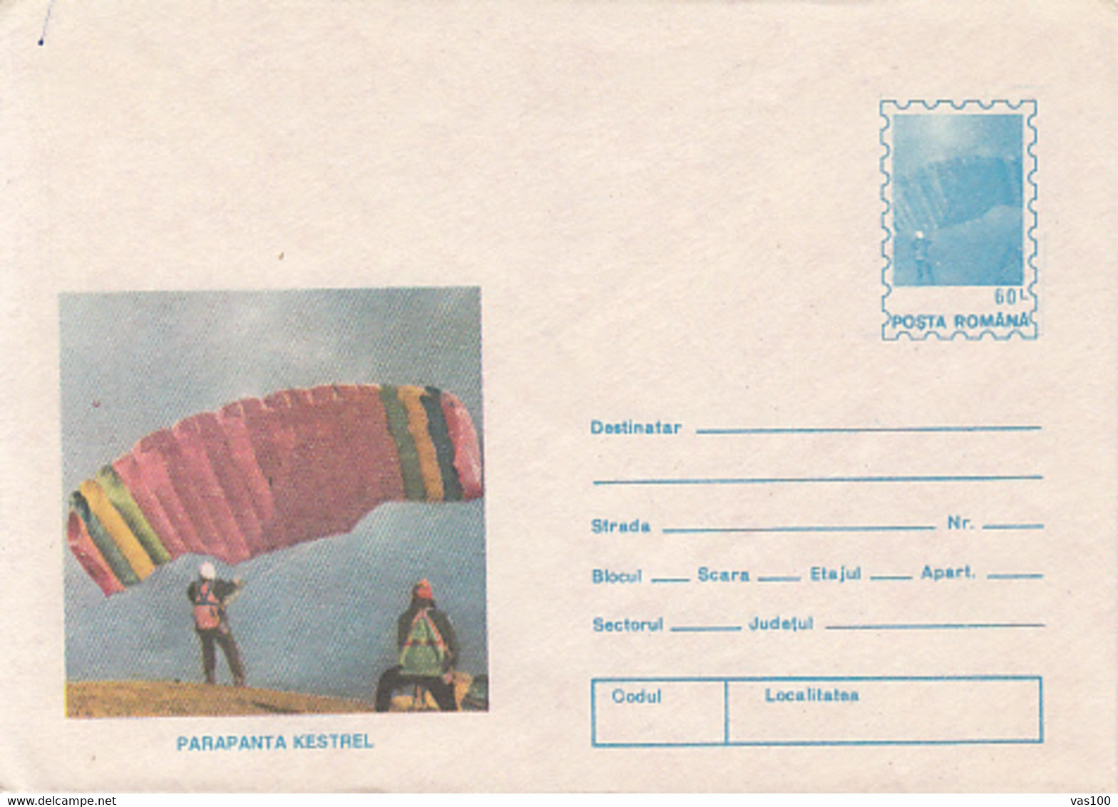 SPORTS, PARACHUTTING, KESTREL SKY GLIDER, COVER STATIONERY, ENTIER POSTAL, 1994, ROMANIA - Paracaidismo