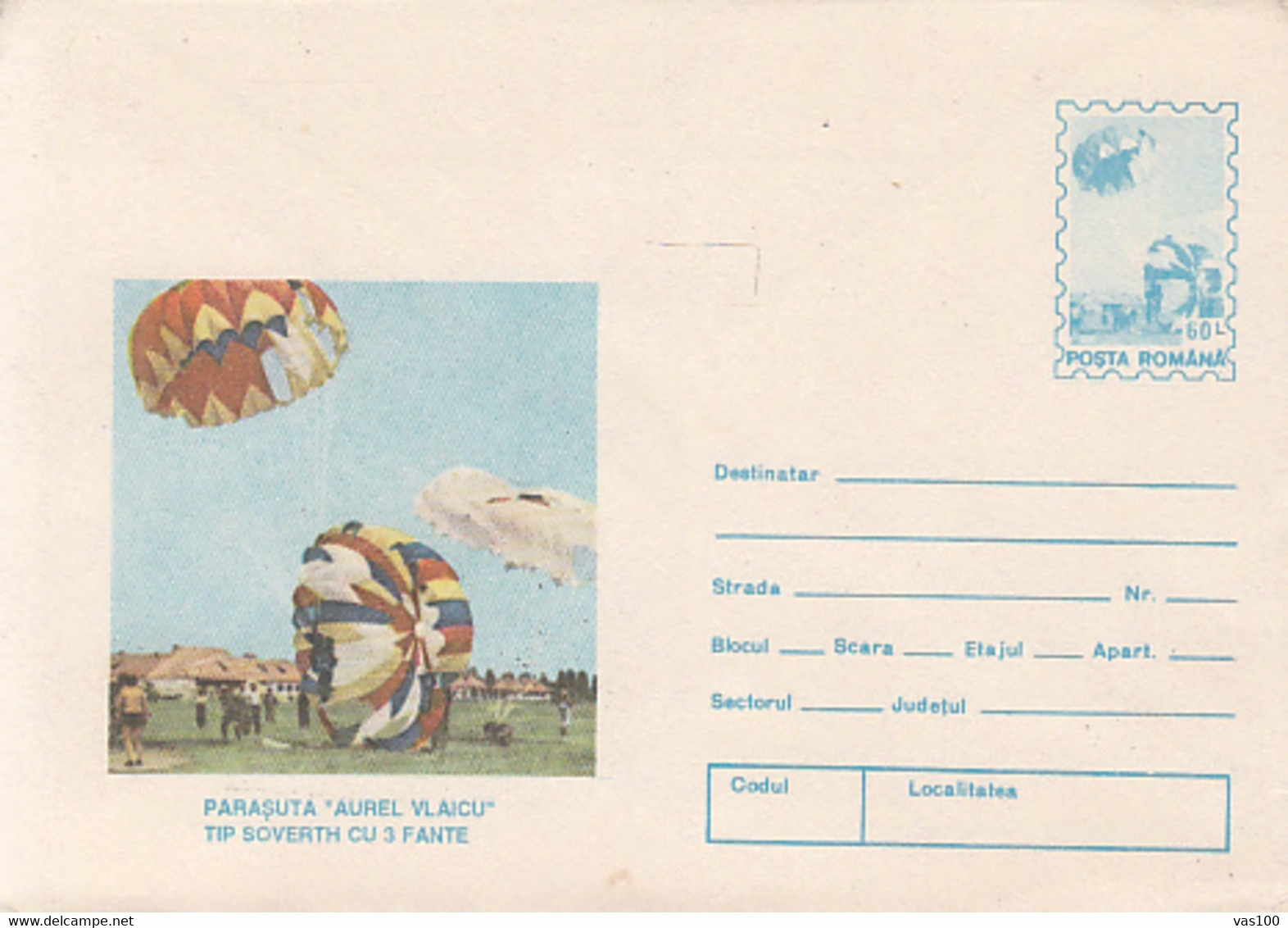 SPORTS, PARACHUTTING, AUREL VLAICU SOVERTH PARACHUTE, COVER STATIONERY, ENTIER POSTAL, 1994, ROMANIA - Parachutting