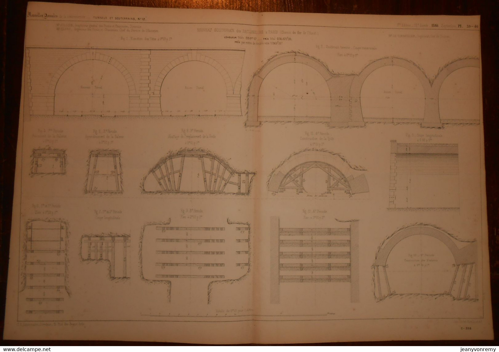 Plan Du Nouveau Souterrain Des Batignolles à Paris. Chemin De Fer De L'Ouest.1866. - Arbeitsbeschaffung