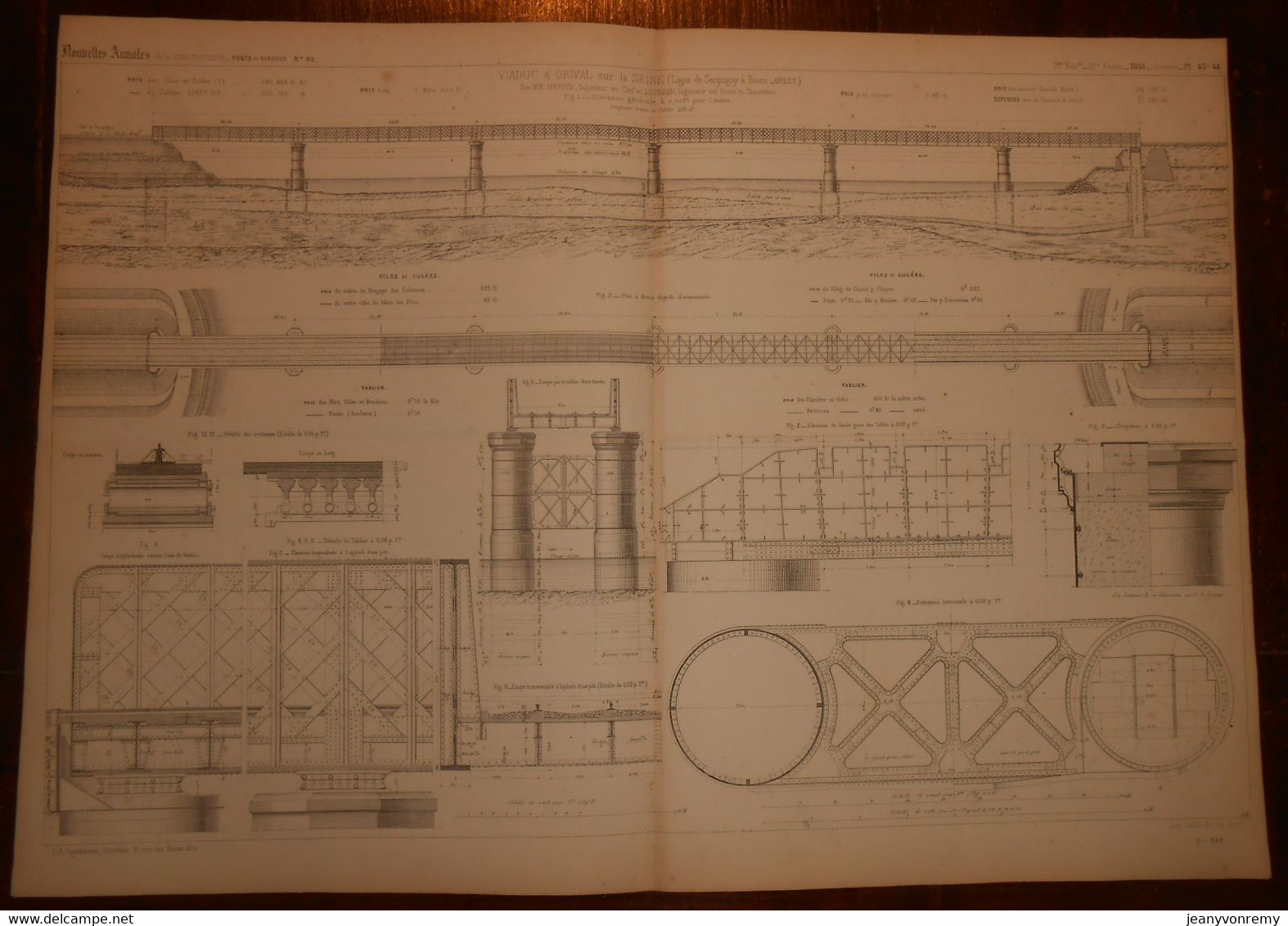 Plan Du Viaduc D'Orival Sur La Seine. Ligne De Serquigny à Rouen Ouest.1866. - Travaux Publics