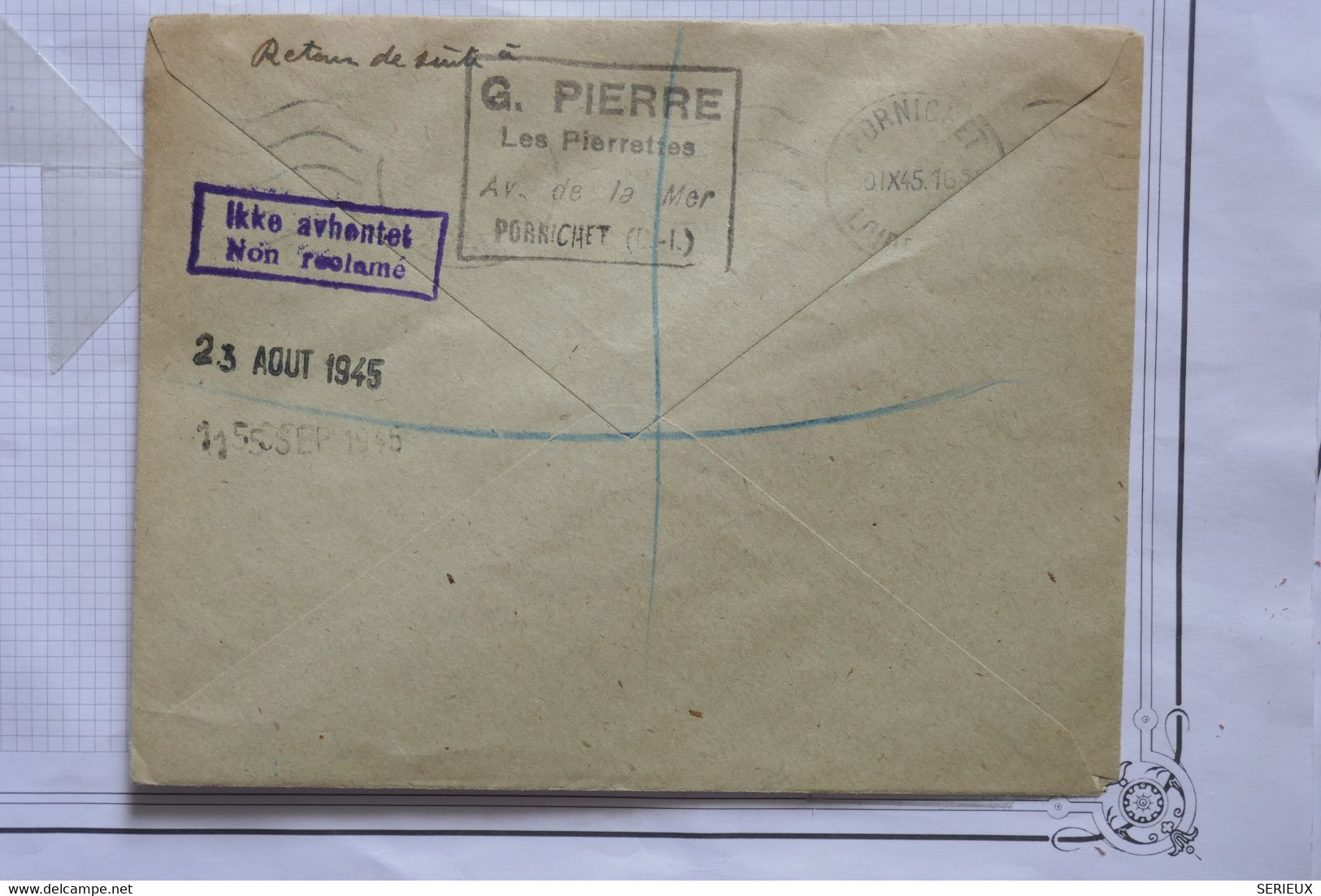 AK9  FRANCE  BELLE LETTRE  1945 REPRISE SERVICE PARIS STOCKHOLM OSLO DE PORNICHET  AFFR. PLAISANT - 1960-.... Brieven & Documenten