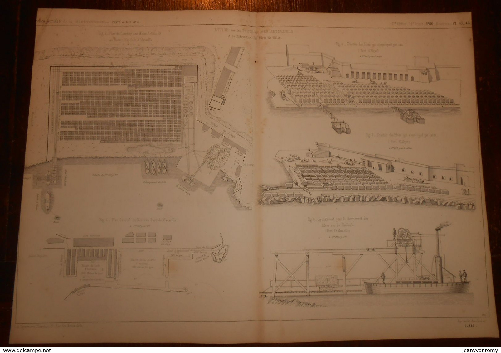 Plan Sur Les Ports De Mer Artificiels Et La Fabrication Des Blocs De Béton.1866. - Travaux Publics