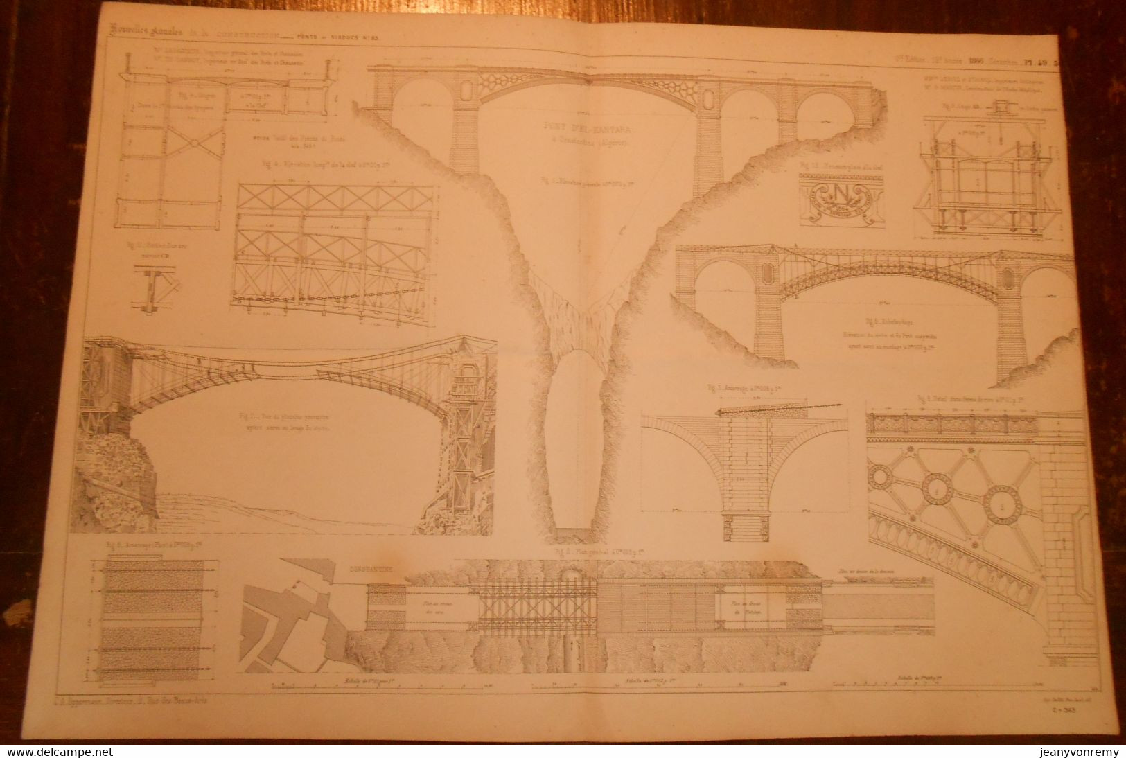 Plan Du Pont D'El-Kantara à Constantine En Algérie.1866. - Travaux Publics