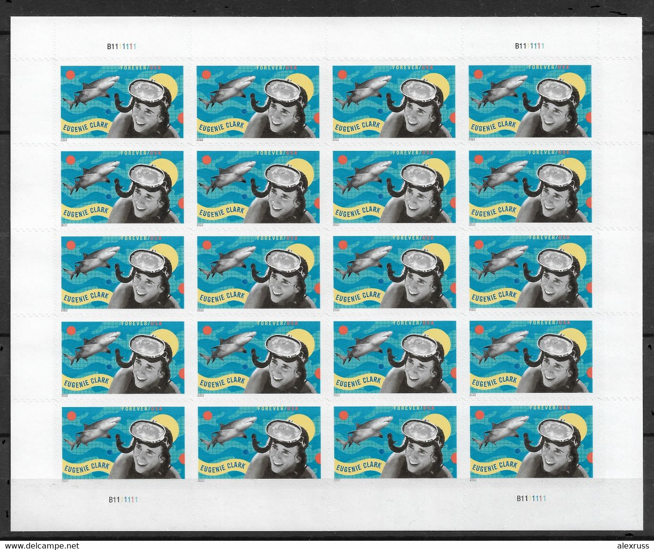 US 2022 Eugenie Clark "Shark Lady" Sheet Of 20 Forever Stamps, Scott # 5693,Special Micro Printing+, VF MNH** - Ganze Bögen