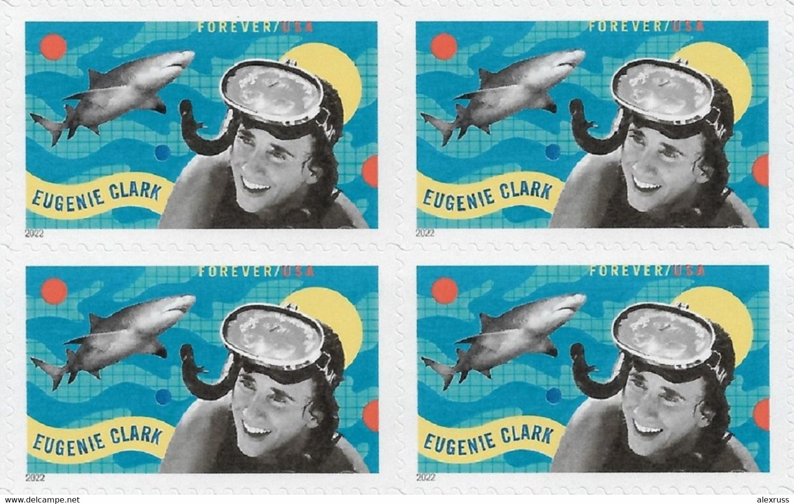 US 2022 Eugenie Clark "Shark Lady" Sheet Of 20 Forever Stamps, Scott # 5693,Special Micro Printing+, VF MNH** - Ongebruikt