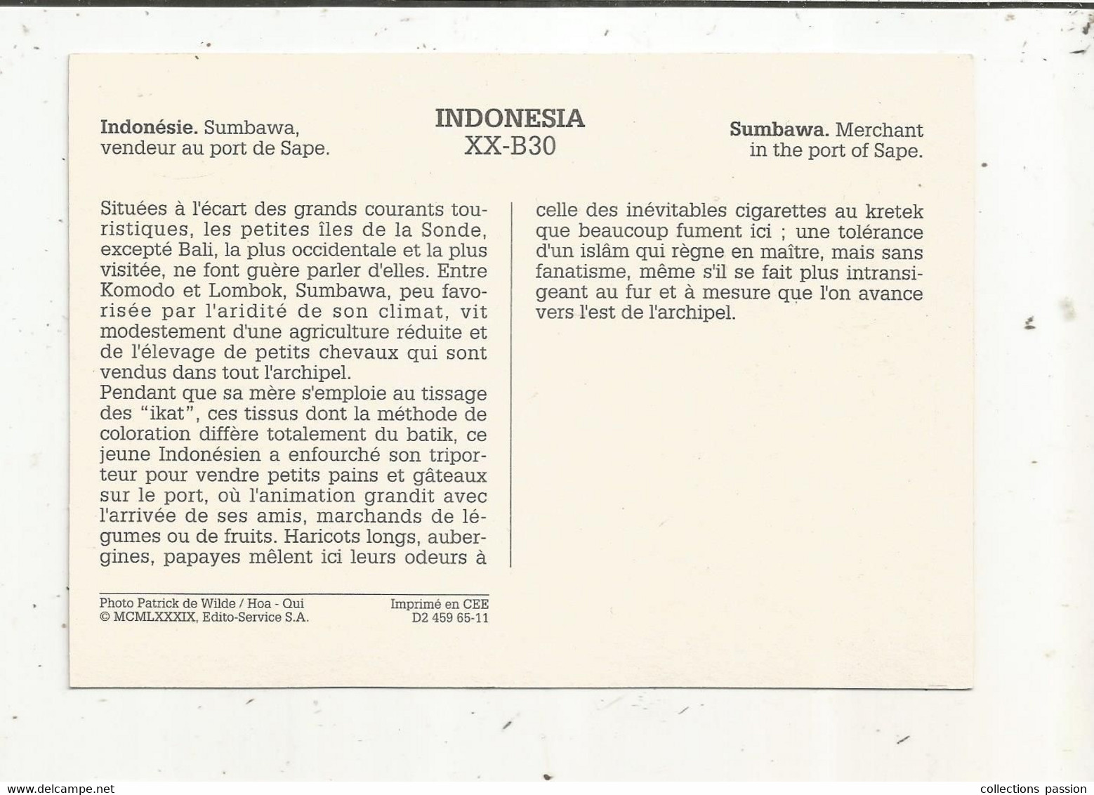 Cp , Métier , Vendeur Au Port De Sape , INDONESIE , SUMBAWA, Ed. Edito , 2 Scans , 1989 - Marchands Ambulants