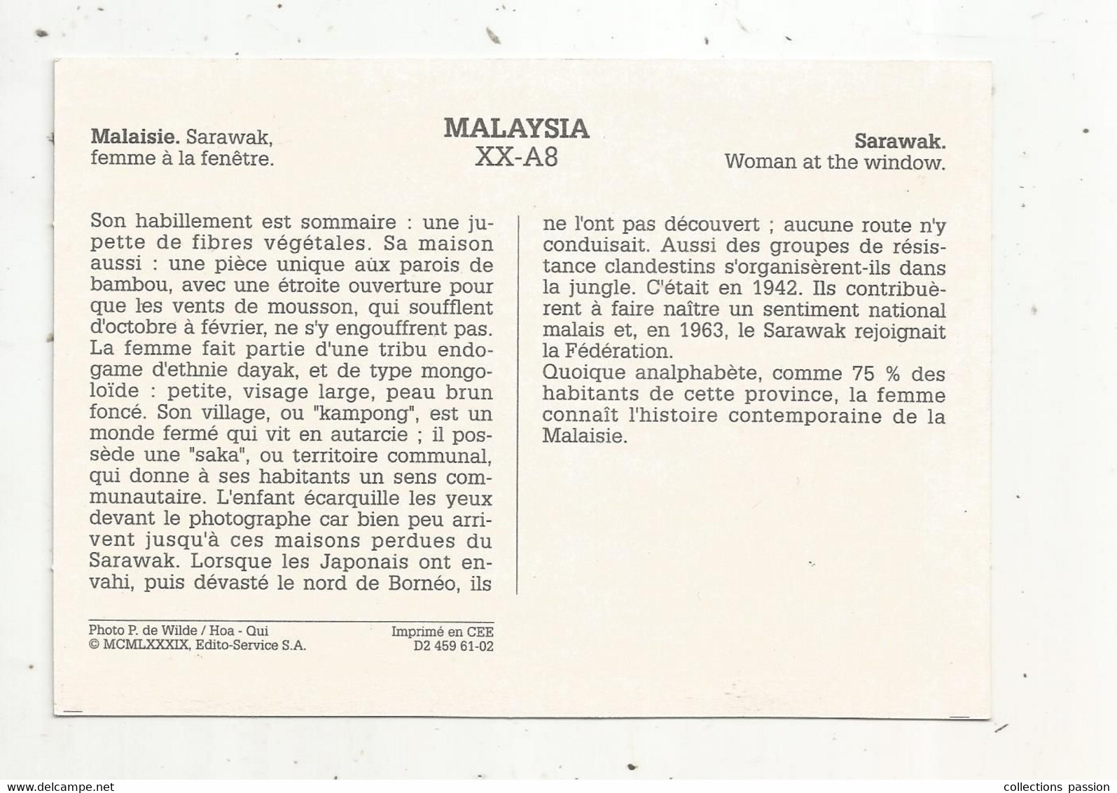 Cp , MALAISIE, MALAYSIA, SARAWAK, Femme à La Fenêtre, Ethnique , Ed. Edito , 2 Scans , 1989 - Malasia