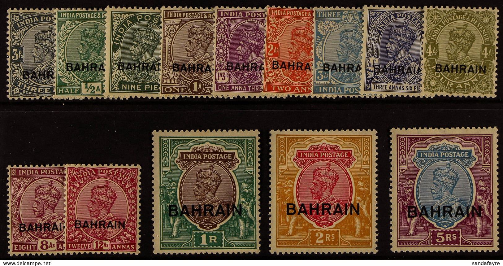 1933 Overprinted On India Set, SG 1/14w, Very Fine Mint. (14 Stamps) - Bahrain (...-1965)