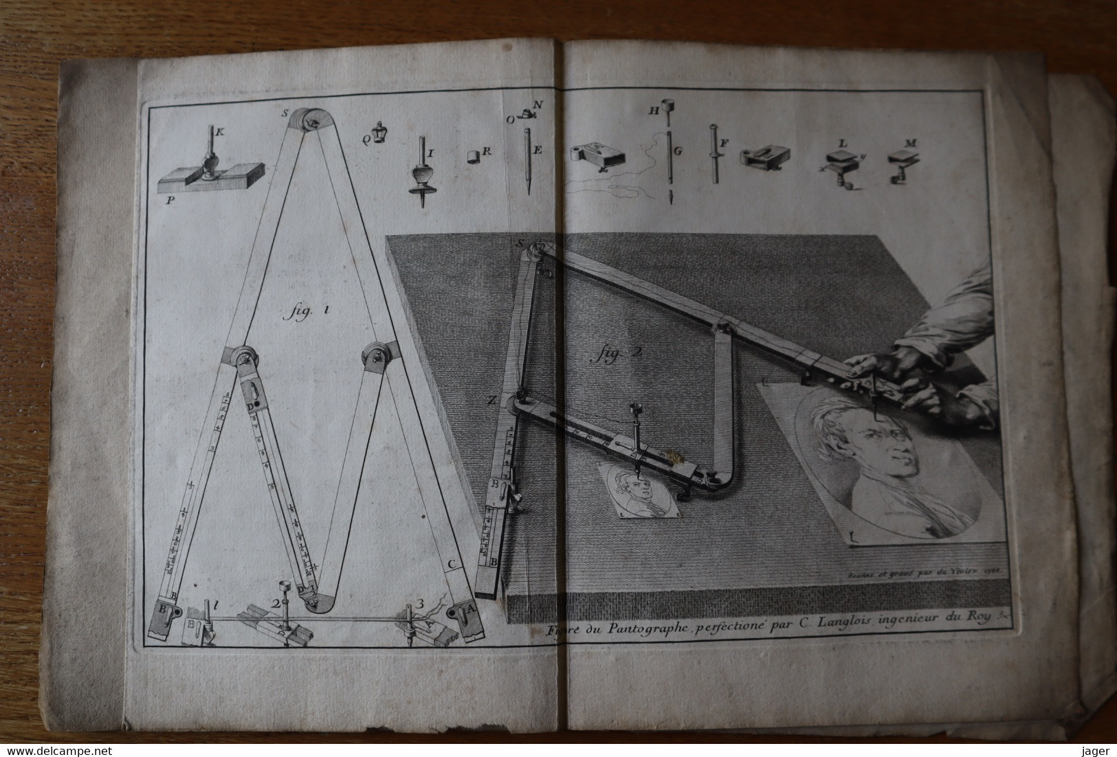 1747 Description Et Usage Du Pantographe  Avec Plan Détaillé  Frise Fleurs De Lys - Historische Documenten