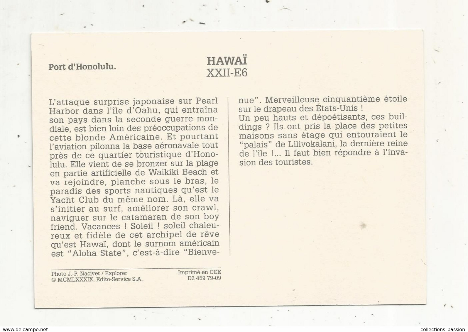 Cp , ETATS UNIS, HI, HAWAÏ, Port D'HONOLULU , Ed. Edito , 2 Scans , 1989, Pin Up - Honolulu