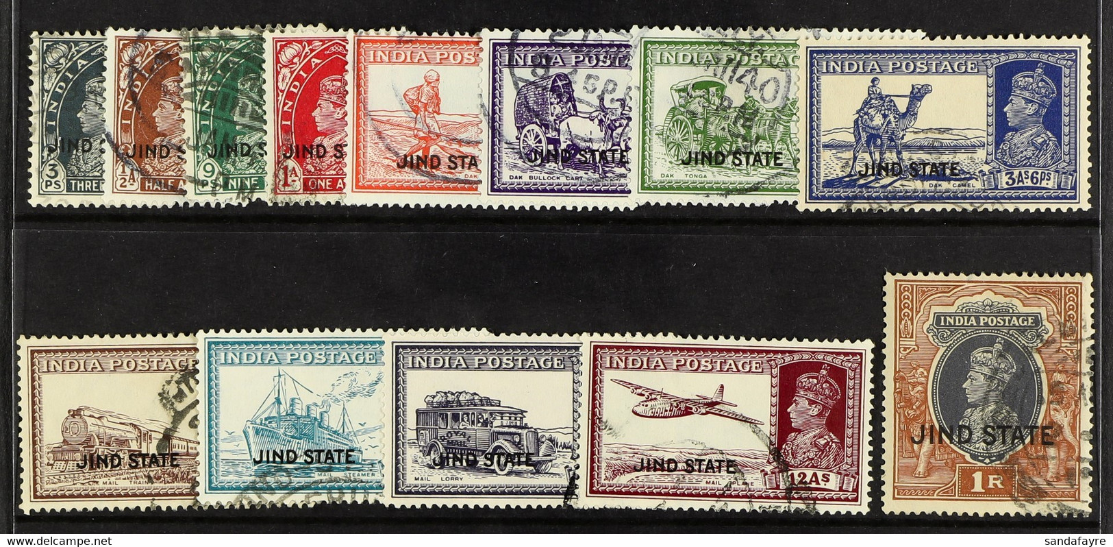 JIND 1937-38 KGVI 'JIND STATE' Overprinted Definitive Set To 1R, SG 109/21, Fine Used. (13 Stamps) - Other & Unclassified