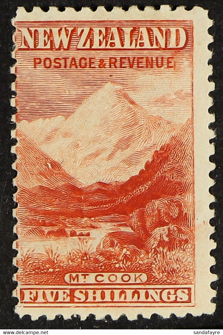 1899-1903 5s Vermilion Mount Cook, SG 270, Mint With Disturbed Part Gum, Centred To Left, Fresh Colour. - Other & Unclassified