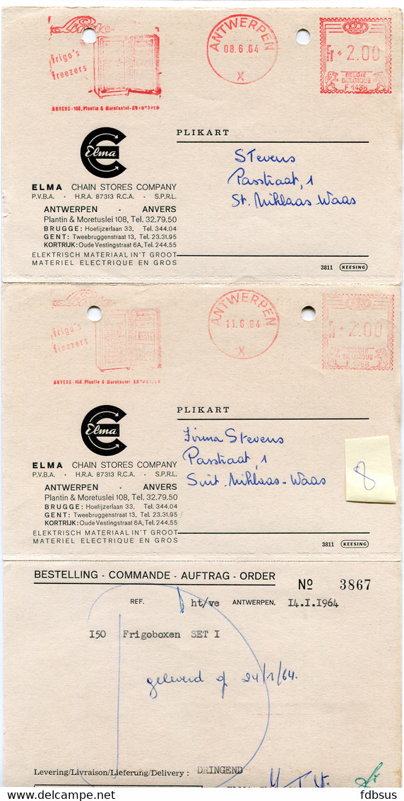 1964 3 Kaarten Van ELMA Chain Stores Company Anvers Antwerpen - Rode Frankering Fr 2.00 - - 1960-79