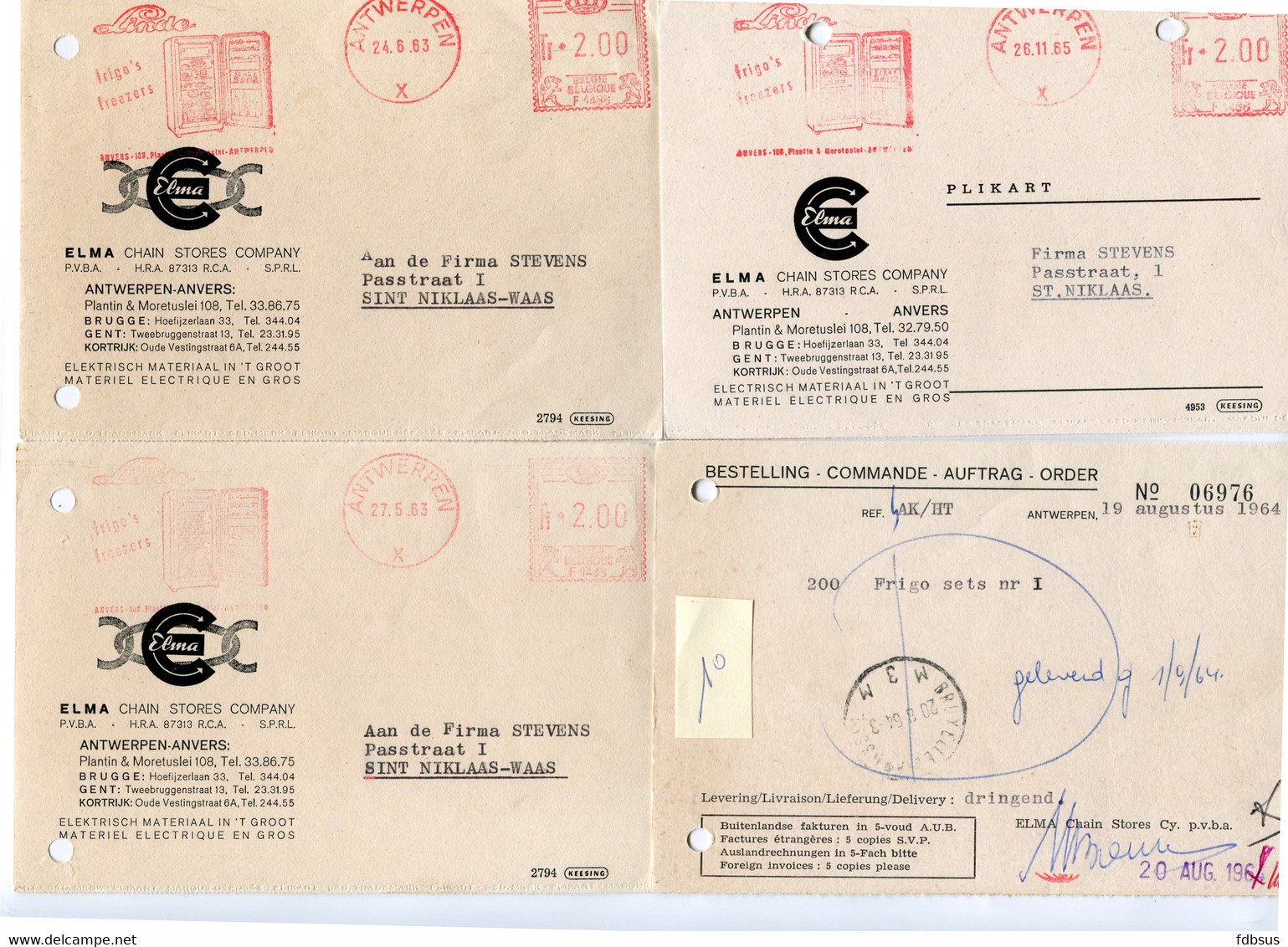1963/65 2 Kaarten En 2 Voorsten Van ELMA Chain Stores Company Anvers Antwerpen - Rode Frankering Fr 2.00 - - 1960-79