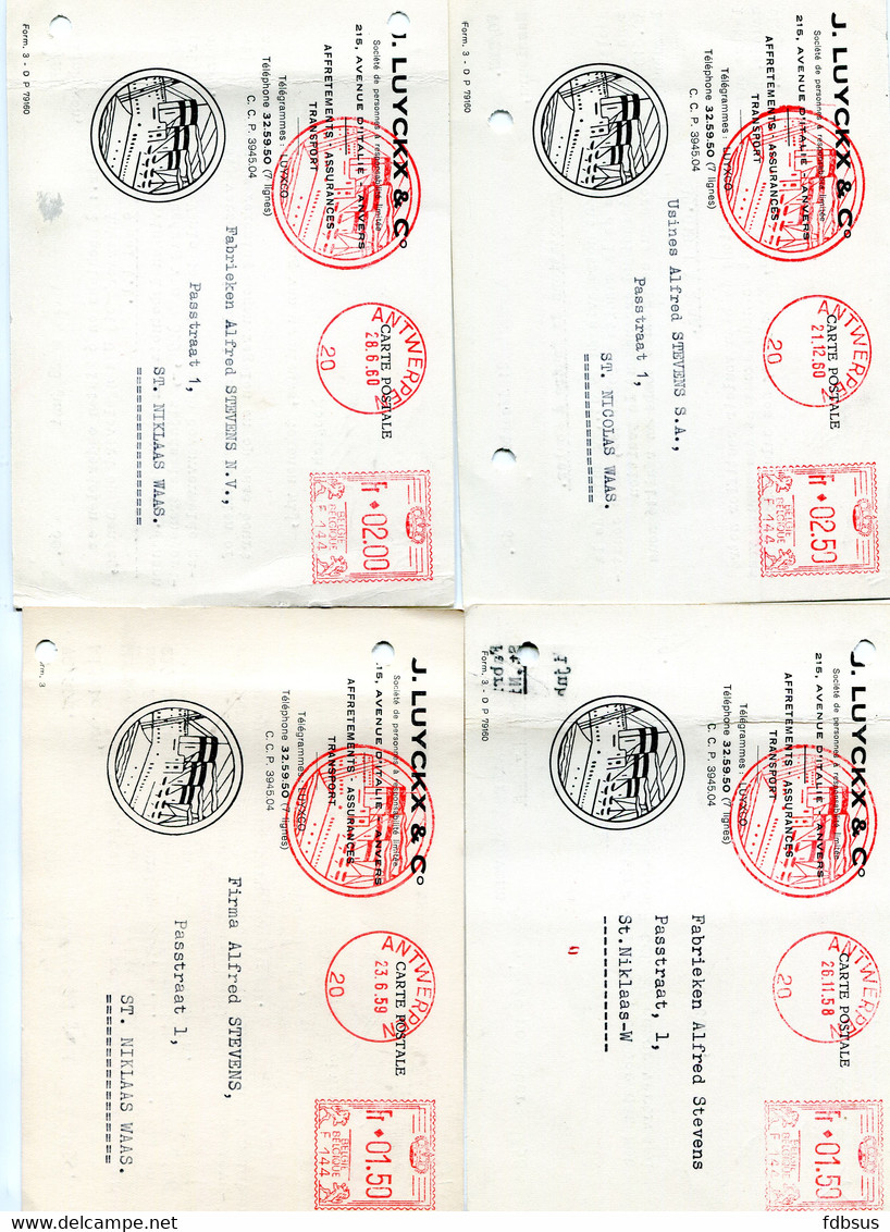 1958/60  4 Kaarten Van J. LUYCKX & C° Anvers - Affretements Transports - M/v ALDEBARAN - Ankerwerk - ...-1959