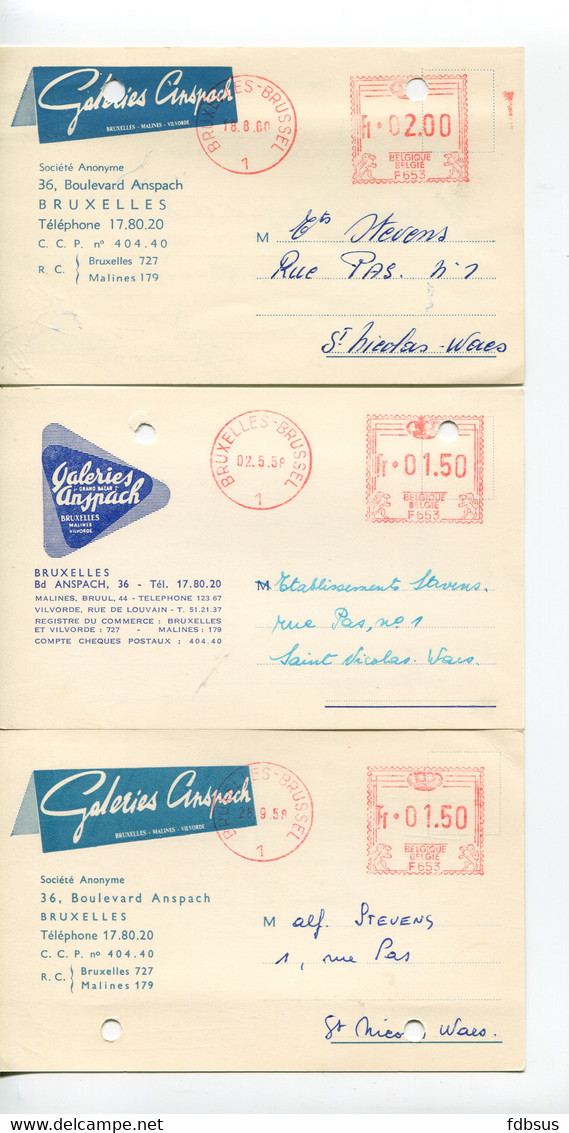 1958/60 6 Kaarten GALERIES ANSPACH Bruxelles Malines Vilvoorde - Gefr. 1.50 + 2.00 Fr - Commande Des Rayons - ...-1959