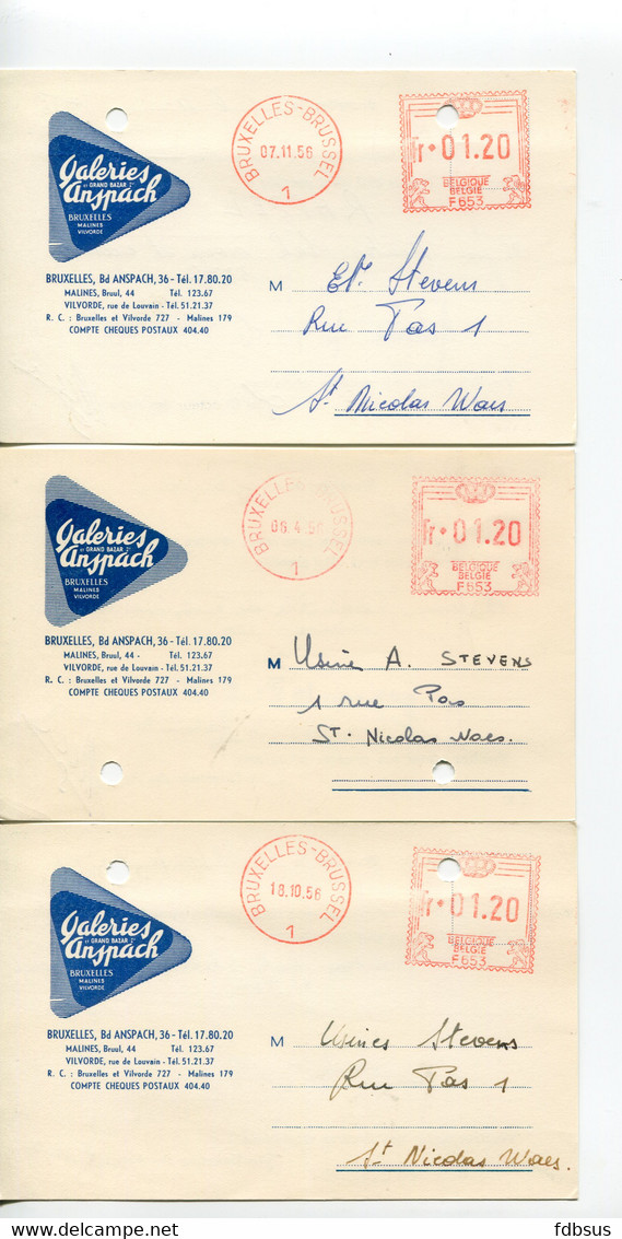 1956/61 6 Kaarten GALERIES ANSPACH Bruxelles Malines Vilvoorde - Gefr. 1.20 Fr + 2.00 Fr - Commande Des Rayon - ...-1959