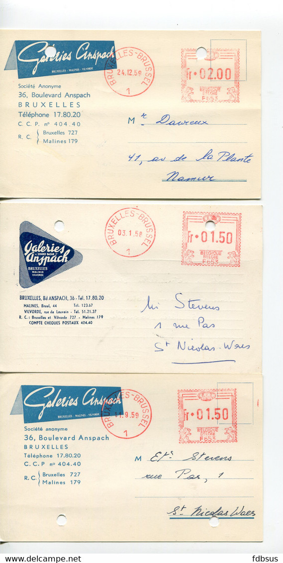 1956/60 6 Kaarten GALERIES ANSPACH Bruxelles Malines Vilvoorde - Gefr. 1.50 + 2.00 Fr - Commande Des Rayons - ...-1959