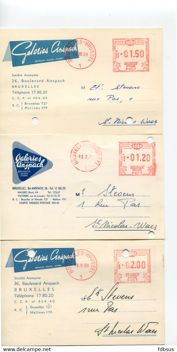 1956/60 6 Kaarten GALERIES ANSPACH Bruxelles Malines Vilvoorde - Gefr. 1.50 + 2.00 Fr - Commande Des Rayons - ...-1959