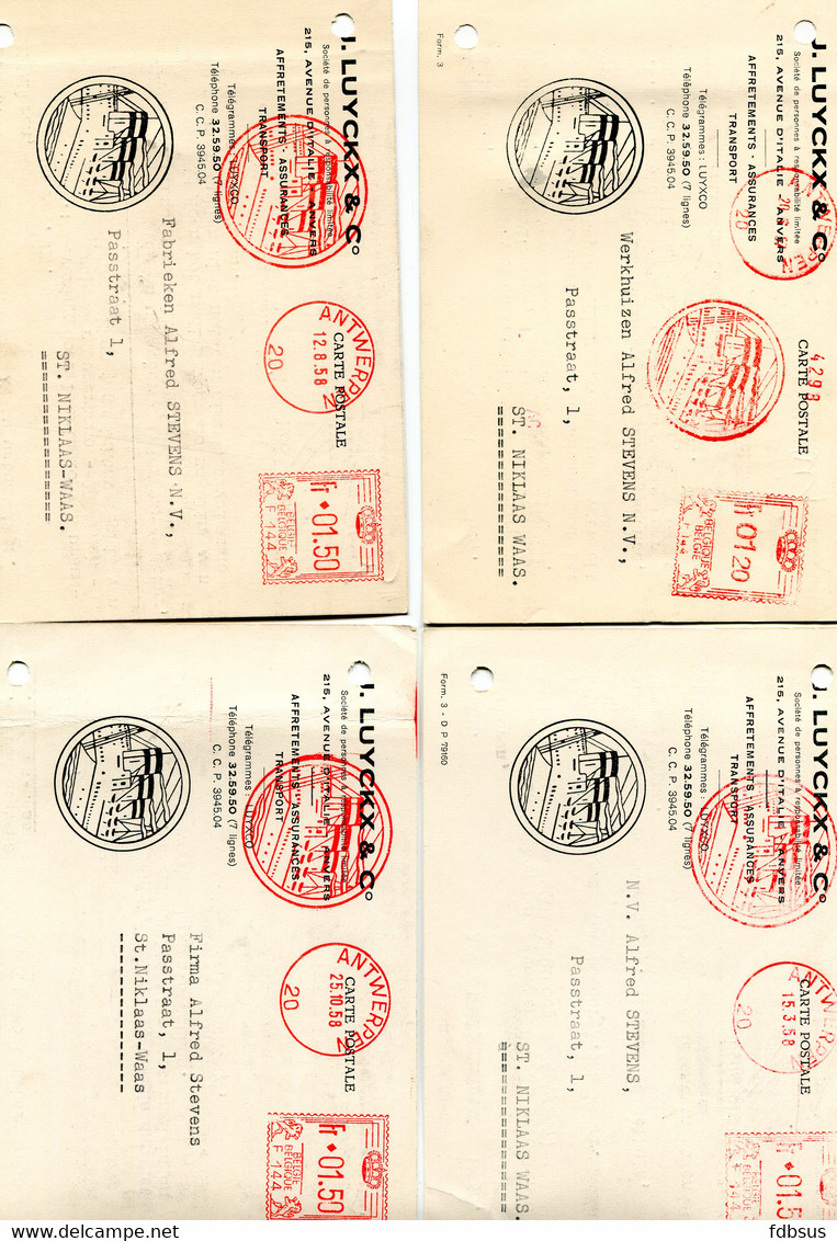 1957/58  4 Kaarten Van J. LUYCKX & C° Anvers - Affretements Transports - Isopal Skanska Perstorp - Ureum Supertone - - ...-1959