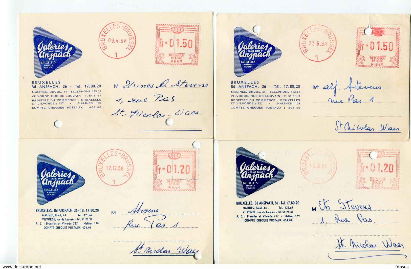 1956/58 8 Kaarten Van GALERIES ANSPACH SA Et GRAND BAZAR - Gefr.  1.50 + 1.20 FR - F653 - Commande Par Rayon - ...-1959